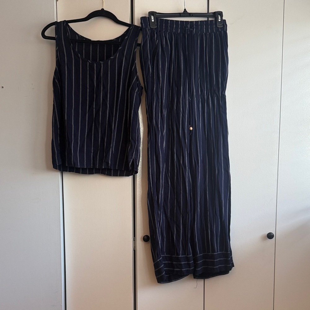 New Directions Navy and White Striped Set